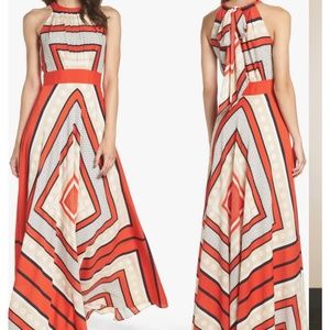 Eliza J scarf print orange and navy maxi dress Nordstrom